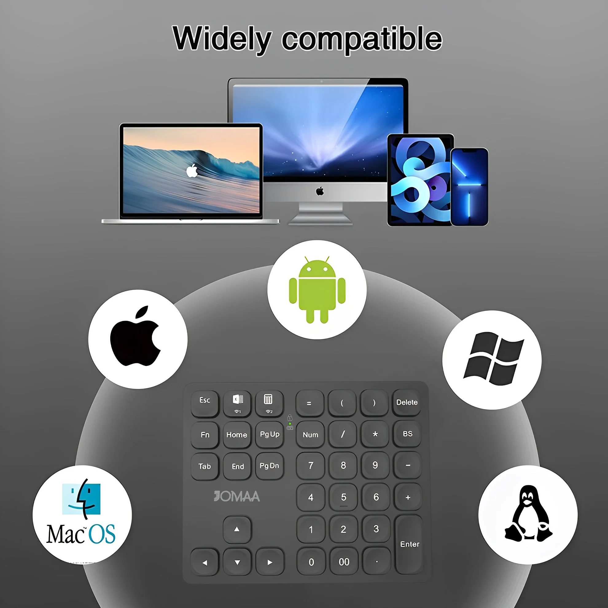JOMAA BT wireless Number Pad Aluminum Rechargeable Numeric Keypad Wireless Number Keyboard for Laptop Windows MacBook