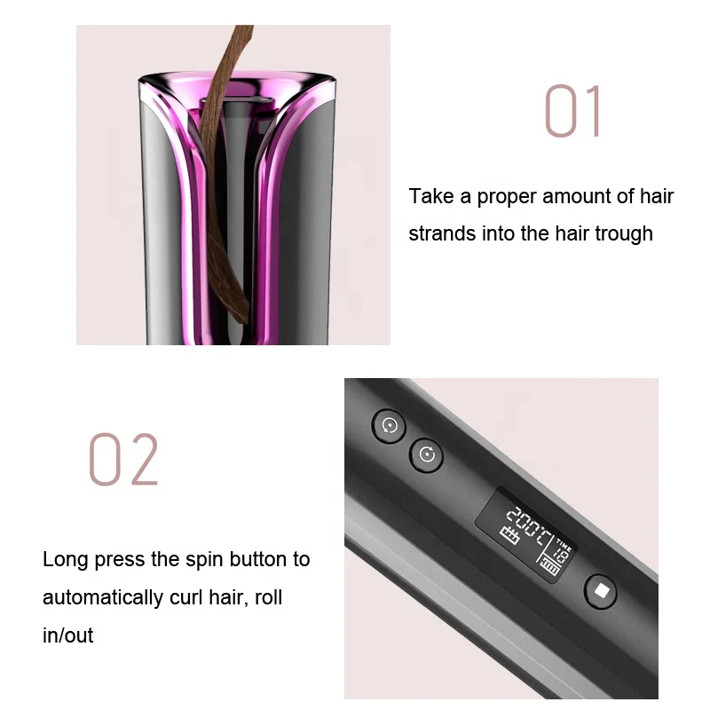 Wireless Portable Automatic Curling Iron Auto Rotating Electric Cordless Hair Curler Wand