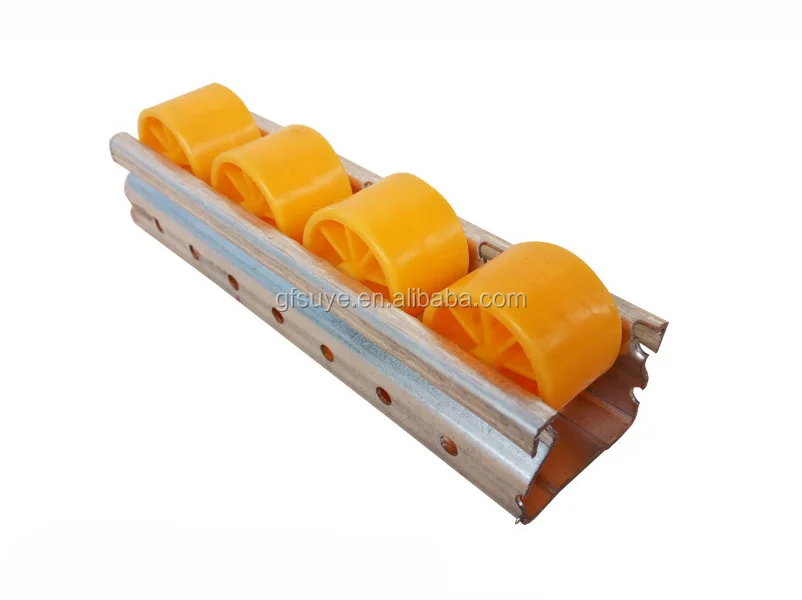 Plastic sliding industrial bottle grain conveyor omni directional wheel roller track for Storage shelf