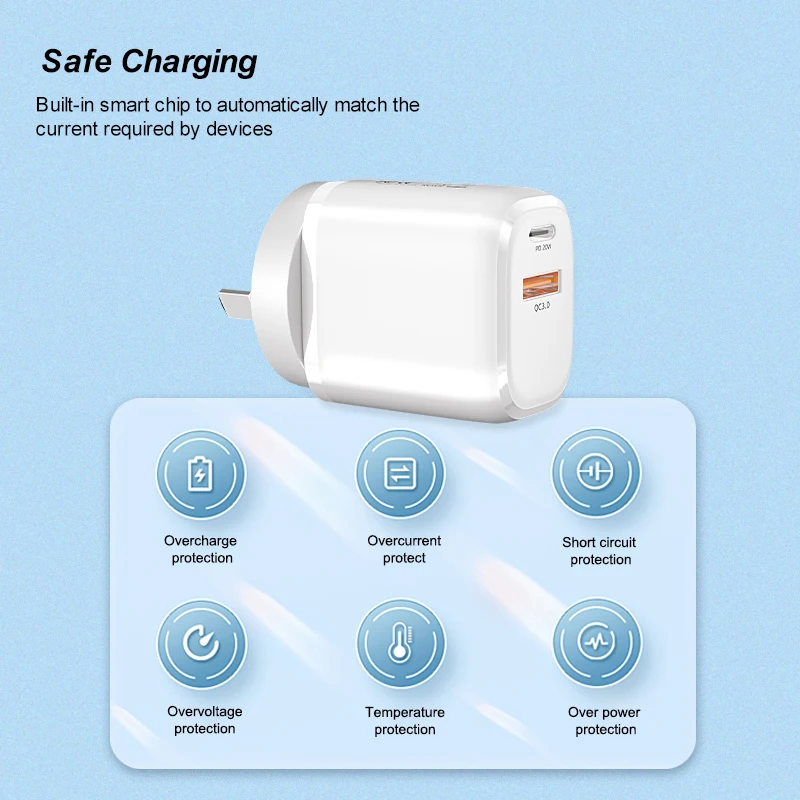 Горячая Распродажа AU 20 Вт Быстрое зарядное устройство Type-c + USB адаптер