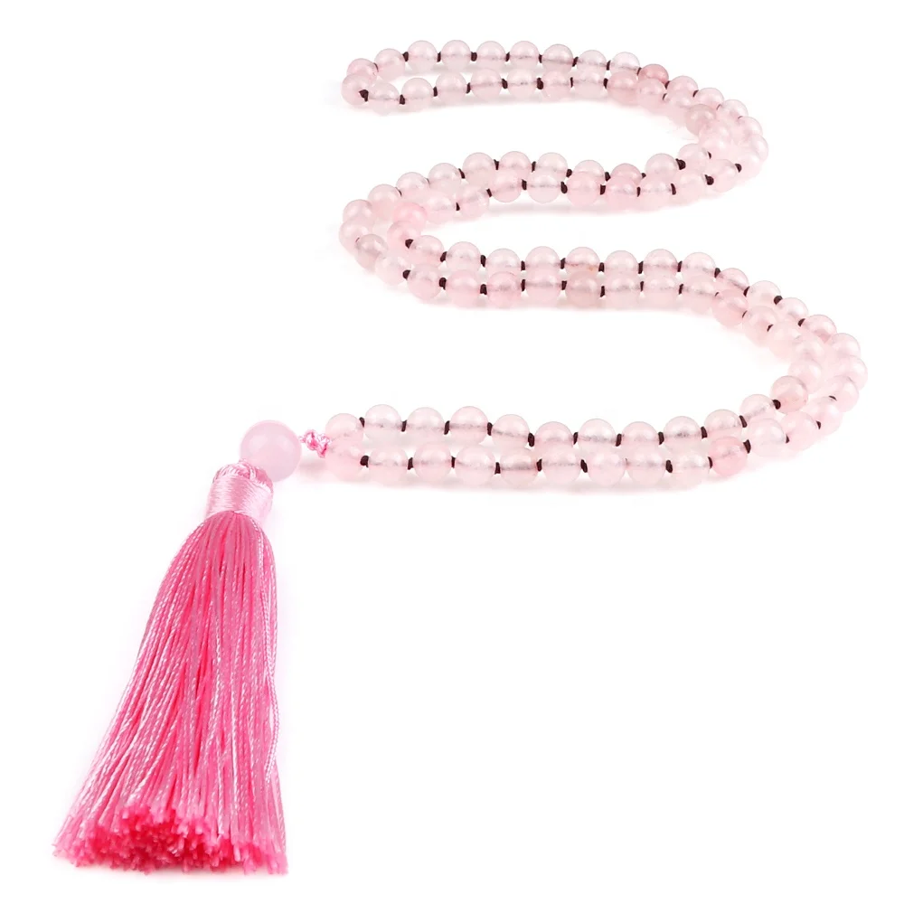 Wholesale 100% Natural Pink Opal Rosary Mala 108 Beads Gemstone Necklace Jewelry Meditation Japamala For Men Women Gifts