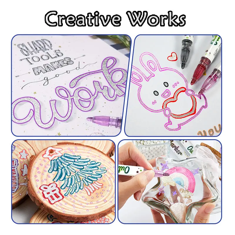 Customized Double Line Outline Marker Pen Kids Colored Permanent Metallic Twin Outline Art Markers For Drawing Graffiti