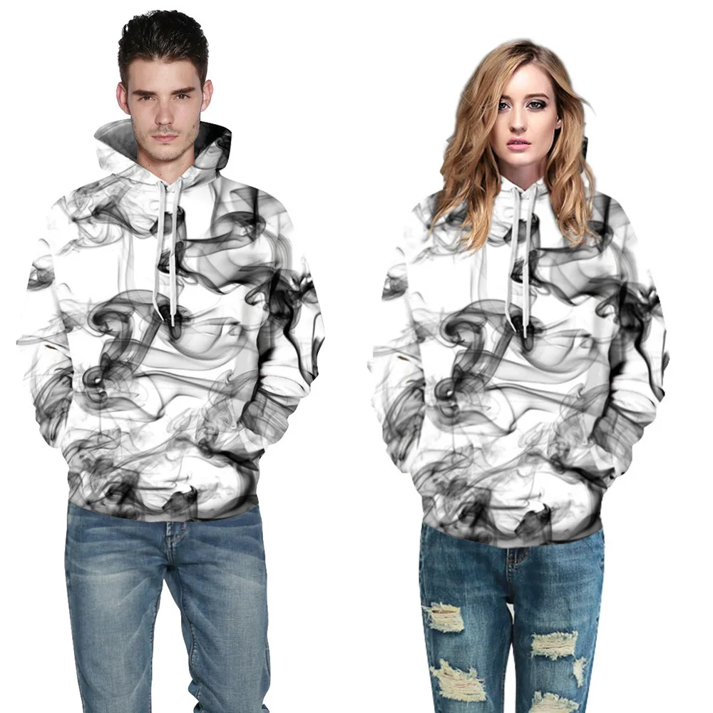 ZACAVIA Star Smoke Color Ink Digital Printing Hoodie Pullover Couple Baseball Jacket Hoodie for Women and Men