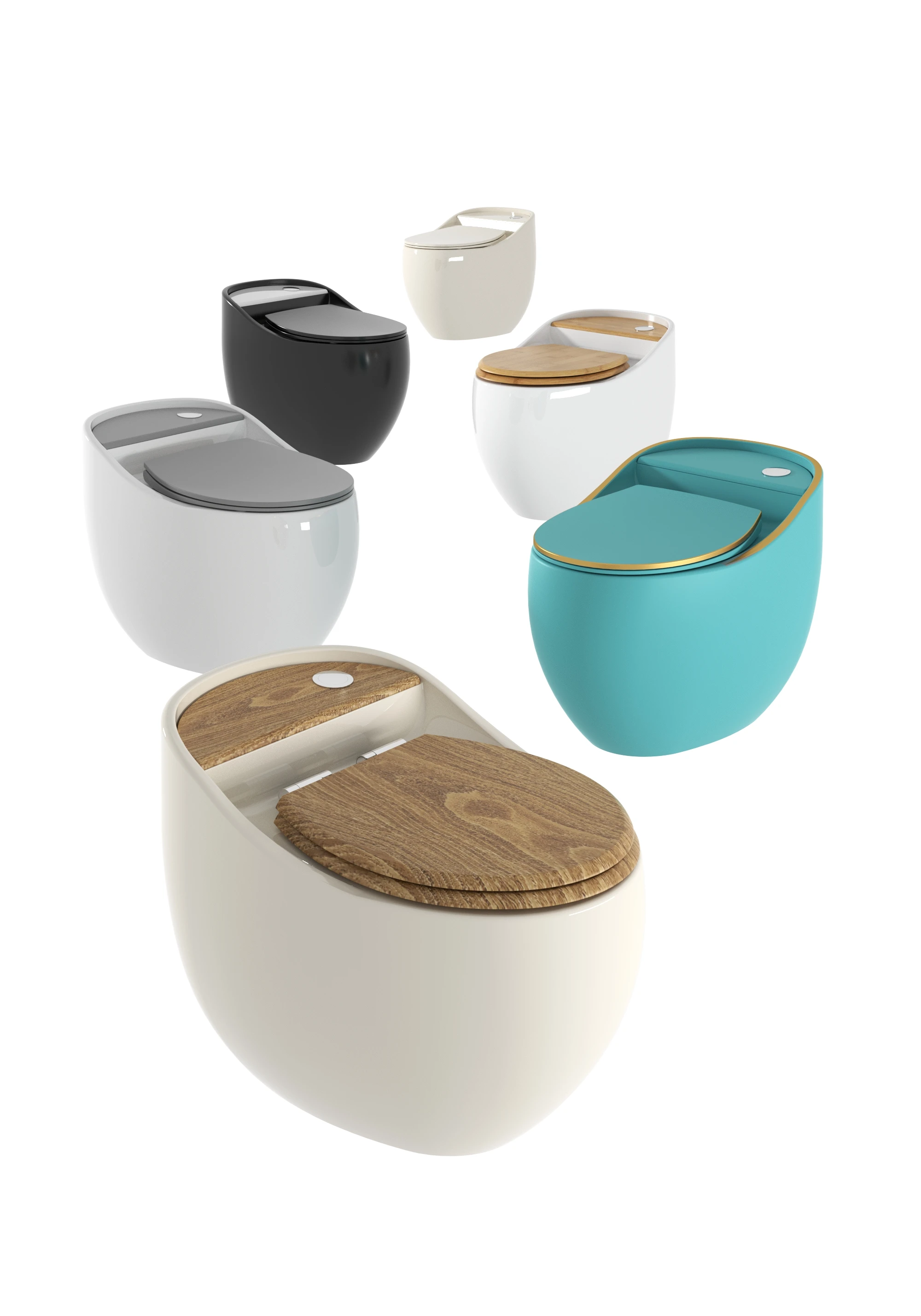 Modern high quality egg shape One Piece Toilets  bowl with gold line
