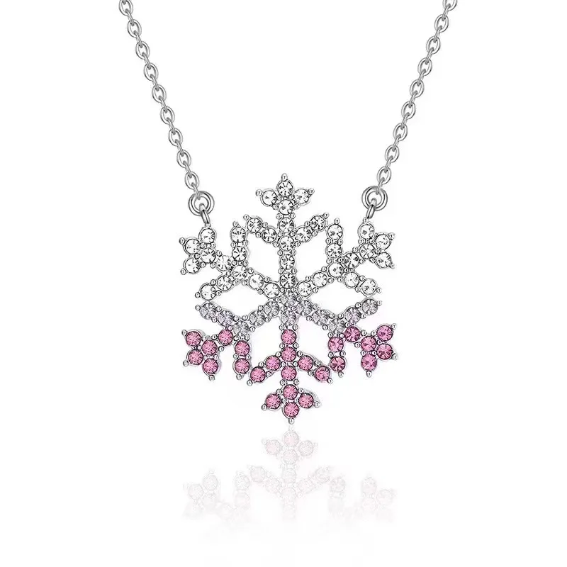 High Quality Blue Snowflake Necklace Ice Snow Pink Full Diamond Pendant S925 Silver Magic Crystals CZ Christmas Jewelry