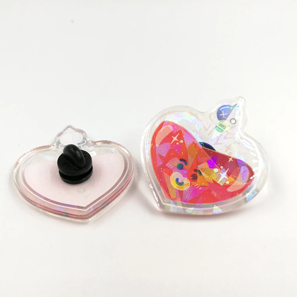 Factory Custom Design Cracked Hologram Sparkle Acrylic Epoxy Resin Glitter Pin Badge