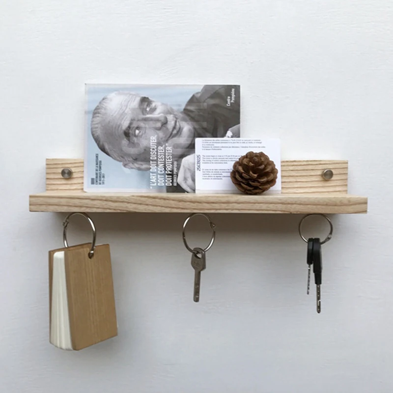 Wood Wall Mounted Magnetic Key Holders With Decorative Floating Shelve