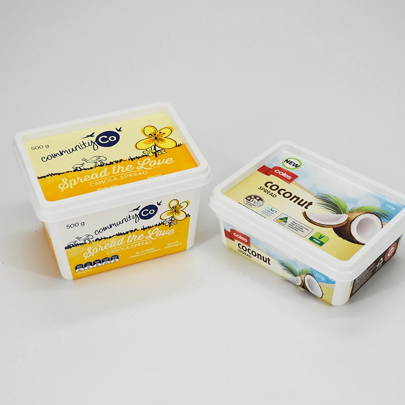 High quality plastic storage containers customized IML square plastic container for food, spread,oil, butter, ice cream