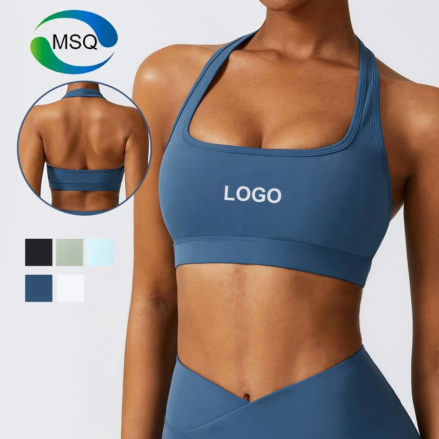 High Quality Women Gym Active Yoga Wear Front Halter Backless Strappy Padded Spandex Open Back Sport Bra