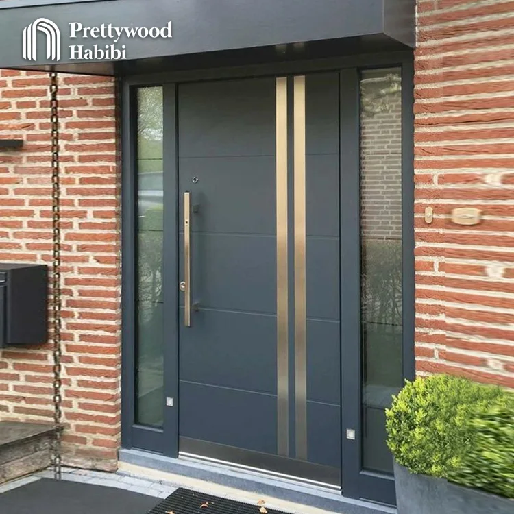 Европейская современная конструкция, бытовая металлическая наружная безопасная алюминиевая входная дверь из нержавеющей стали с Sidelite