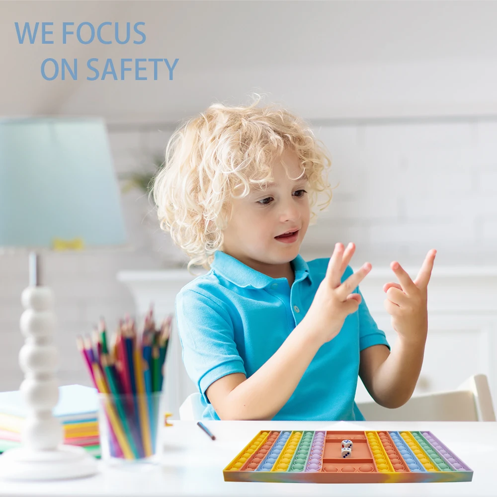 Amazon Release Stress Large Popping Game Board With Dice New Push Bubble Pad Popper Rainbow Chess Board Fidget Toy Games