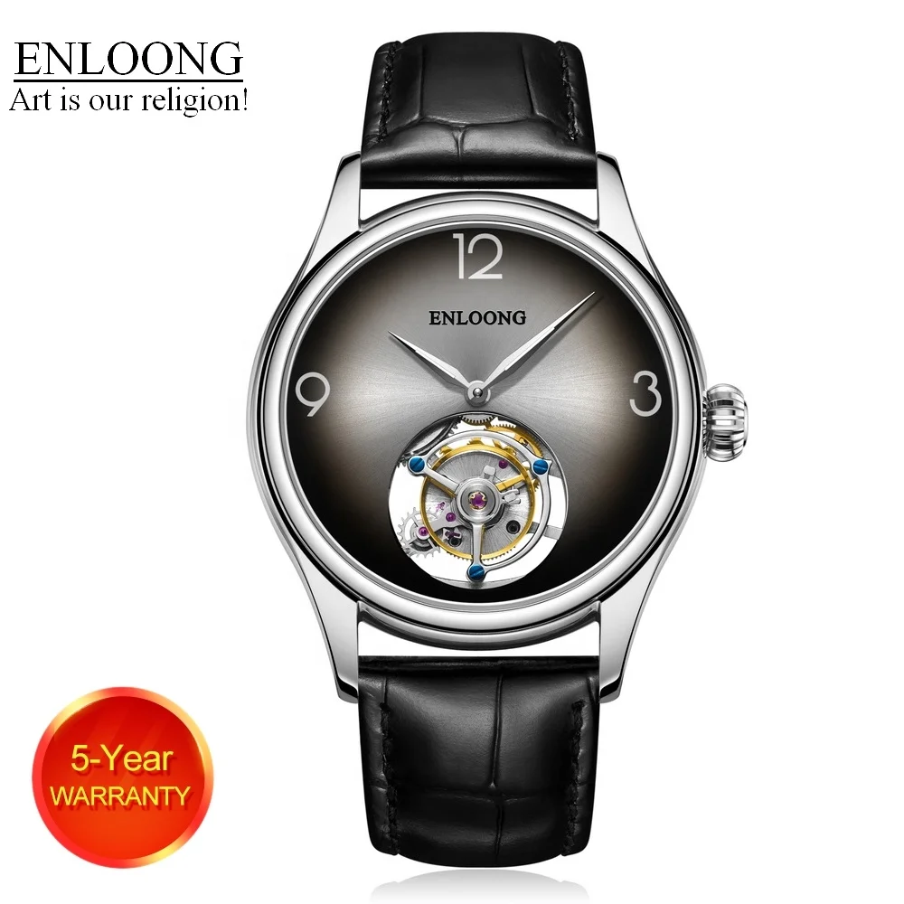 2021 ENLOONG Real Luxury Tourbillon Watches Men with Cocktail Dial 316L Steel Case Sapphire OEM Logo Mechanical Watches Black
