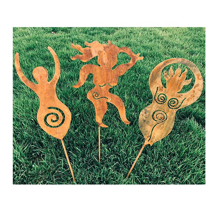 Custom Laser Cut Garden Rusty Metal Decoration Ornament Lawn Iron Stake Garden Ornament