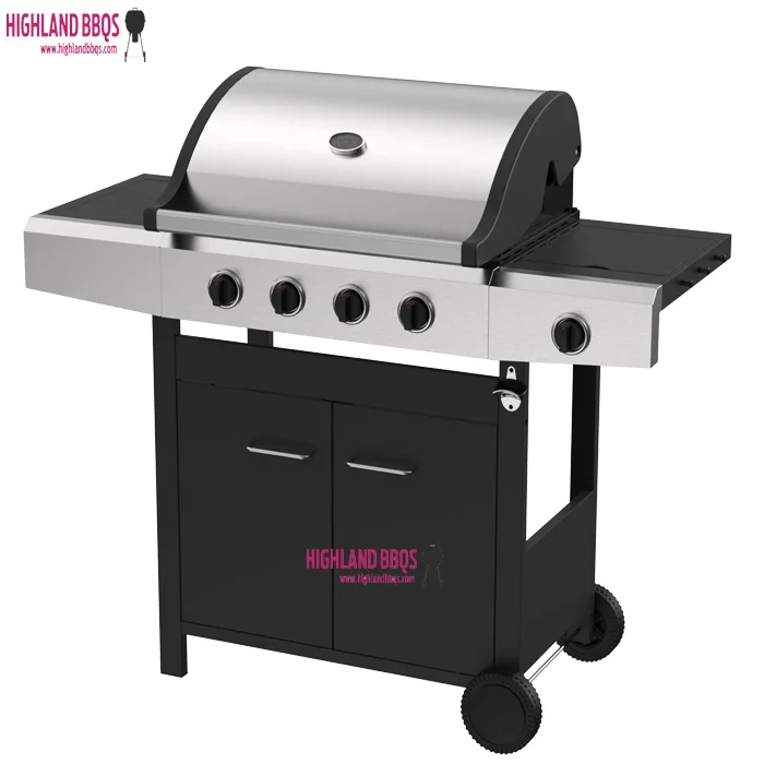Commercial gas grill 4 Burner+1 Side Burner stainless steel smokeless gas garden party barbecue machine with trolley