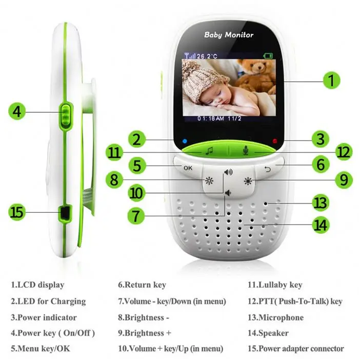 Video Baby Monitor with Two Cameras Wireless Wide Angle Lens Night Vision Security Baby Camera VB602