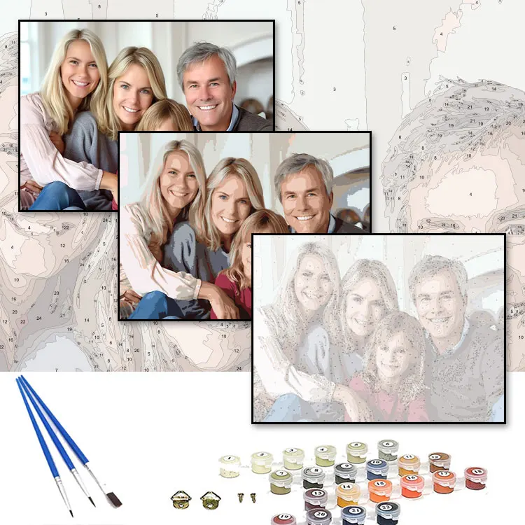 Custom Family Photos Oil Painting By Numbers Kit Watercolor Wooden Brushes Printed Adult Canvas Home Decoration DIY Wall Art