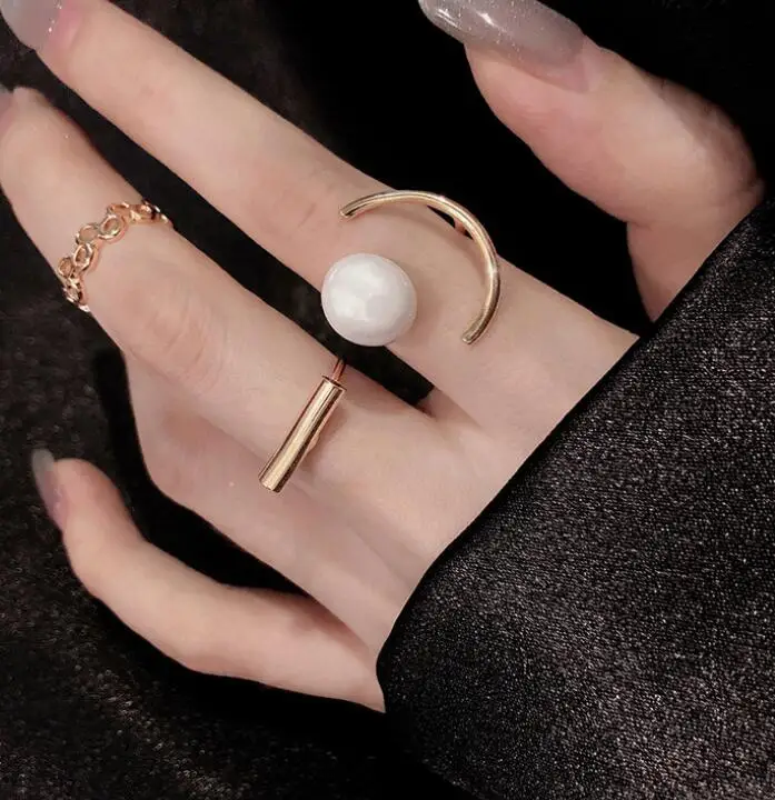 
3pcs/Sets Vintage Elegant Pearl Hand Knuckle Rings For Women Fashion Metal Rings Finger Ring Accessories Jewelry 