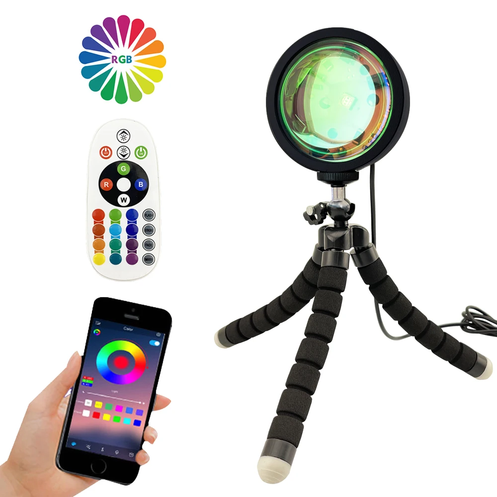 BOKUN bedroom decor light rainbow mellow custom logo Mini Remote 16 Colors Night RGB Sunset Tripod Lamp Projector with App Phone