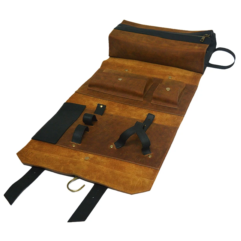 Luxury custom top grain leather durable cocktail shaker bat tool kit tool bag for bartender