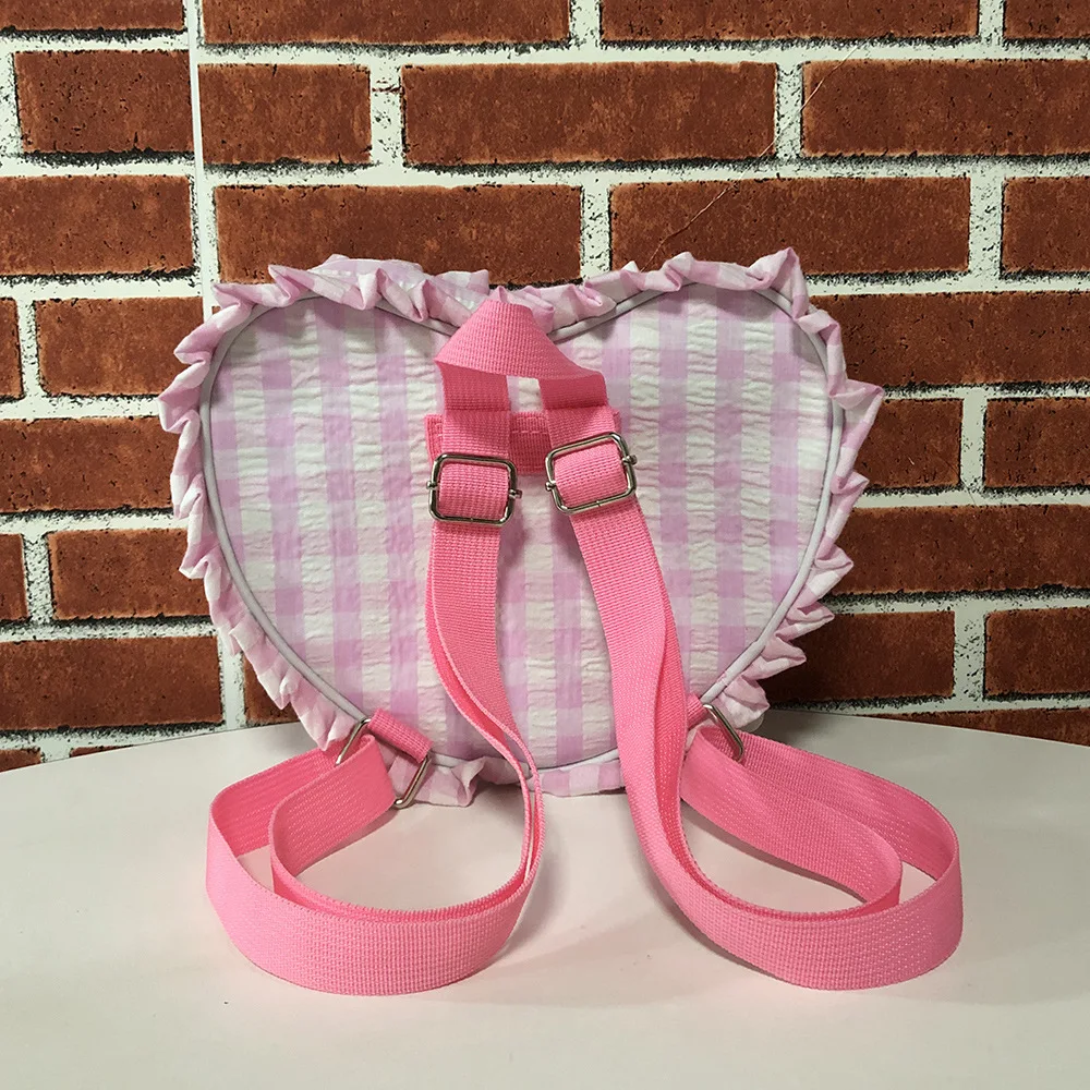 Cute Seersucker Heart Backpack for Teen Girls Plaid Fashion Small Backpack for Outdoor Travel DOM107-2139
