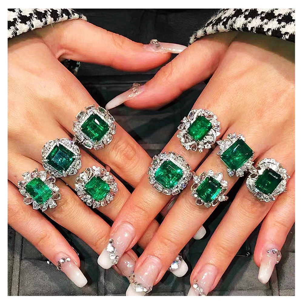 Коломбийский Изумрудный камень Муассанит Изумрудное кольцо anillos elegantes para mujer lotes de acero al por