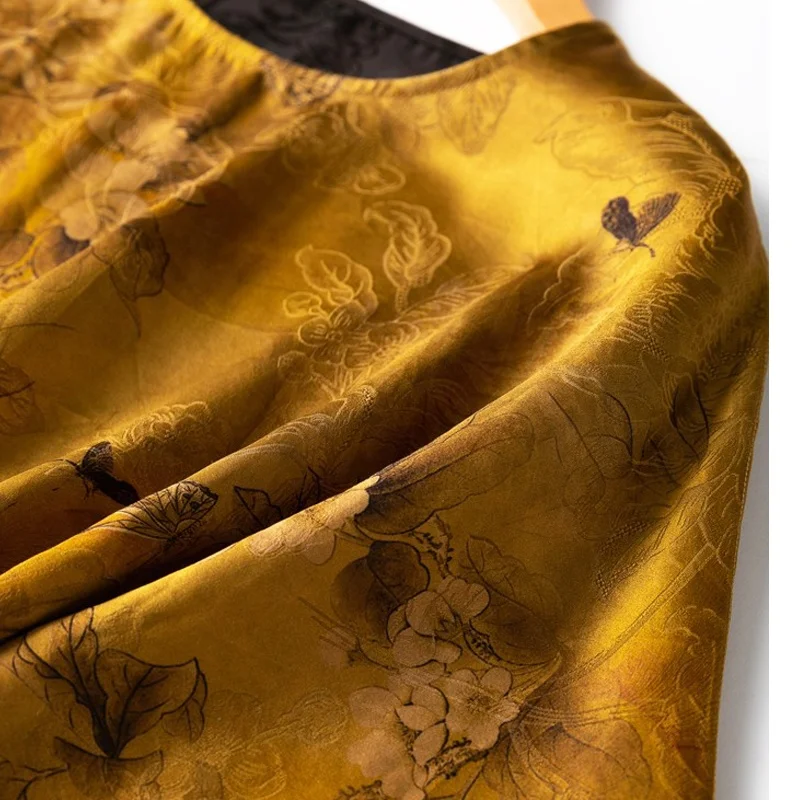 Wholesale 45 Mm Heavy 100% Natural Silk Dresses Women Fragrant Cloud Yarn 2 Side Wear Loose Short Sleeve Dress Summer D35730C