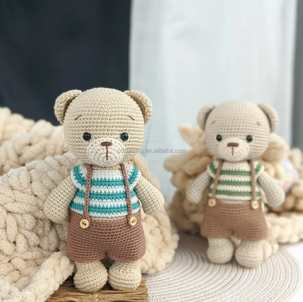 Amigurumi Customized Adorable Handmade Novelty Knitted  Crocheted Bear and Rattle for Kids Crafts Gift