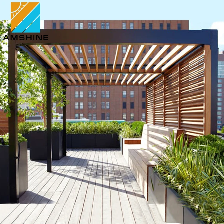 Rainproof swimming pool aluminium structure smart louvered roof pergola kit with stretchable blades