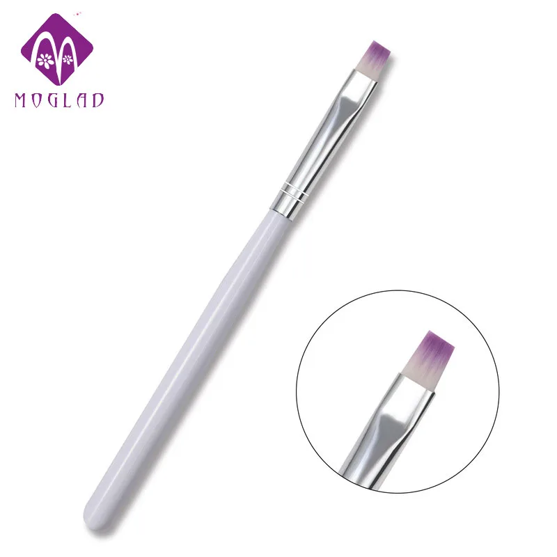 Factory sale white handle flat head uv gel polish nail brush nail gel brush
