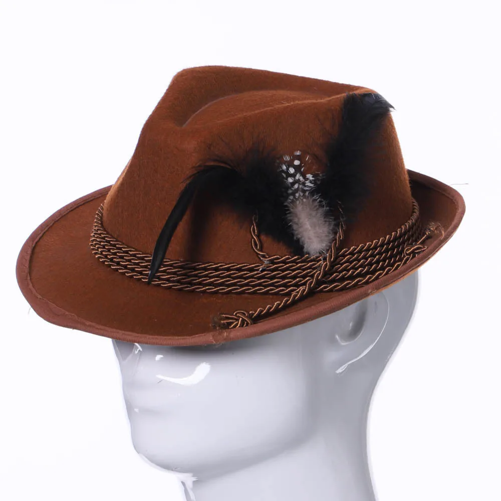 Oktoberfest Brown Feather Felt Hat German Bavarian Swiss Dress Up Hats Carnival Alpine Hat Oktoberfest Party Costume Accessory