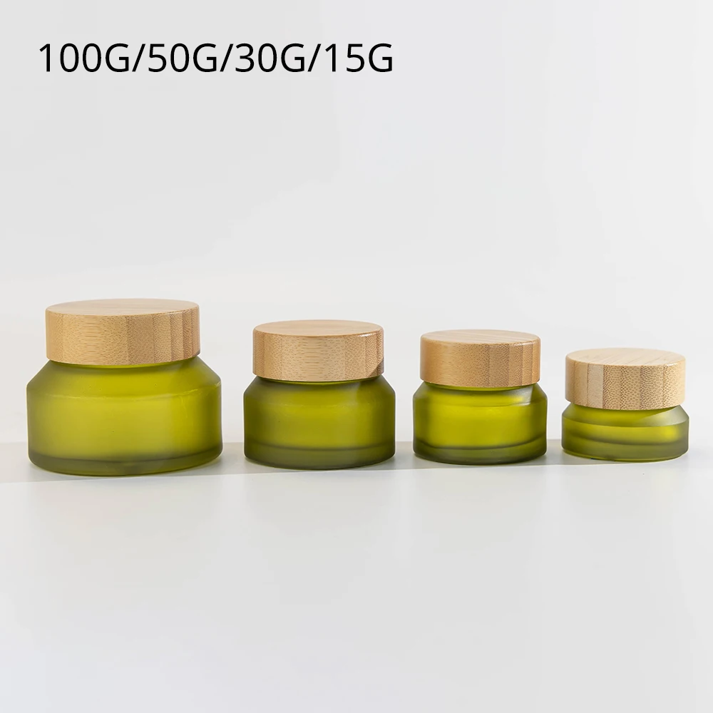 olive green glass jar 15g 30g face cream jar and empty cosmetic container 50g 100g matte green glass jar with bamboo lid