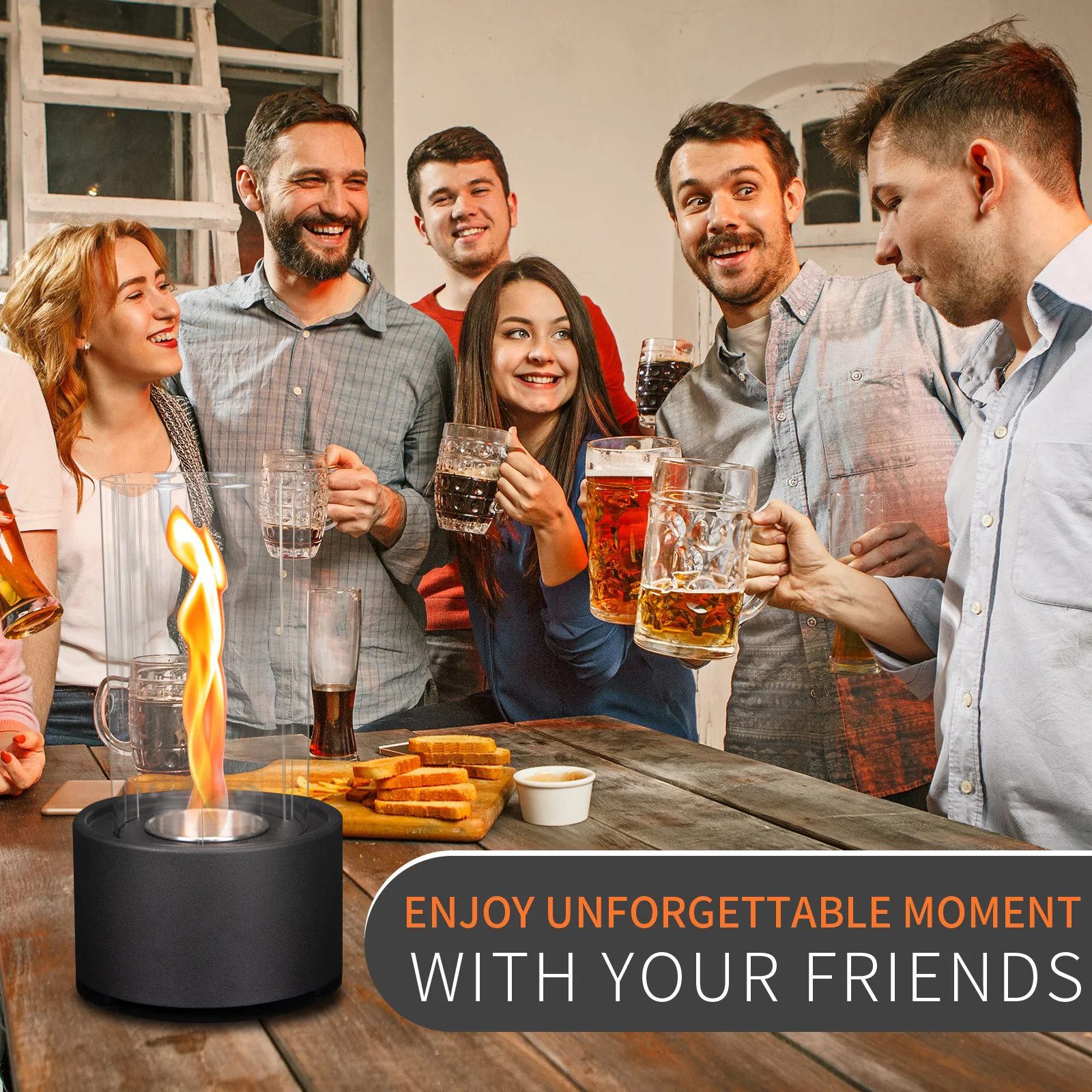 Indoor Table Top Fire Pit Metal Ethanol Fireplace with Bioethanol Burner Spin Fire & Tornado Fire Pit Features