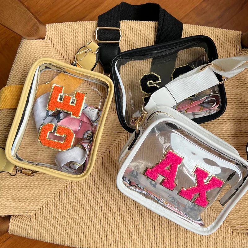 Wholesale Clear Crossbody Bag With Custom Chenille Letters Small Purse Clear Stadium Bags