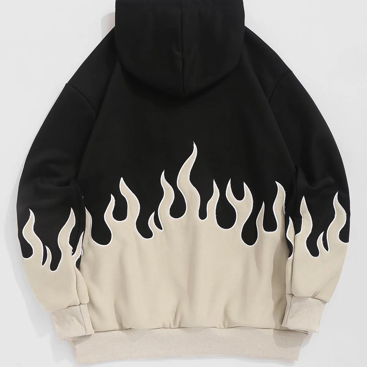 Wholesale Custom Colorblock Two Tone Letter California Flame Fire Embroidered Pullover Hoodie For Men