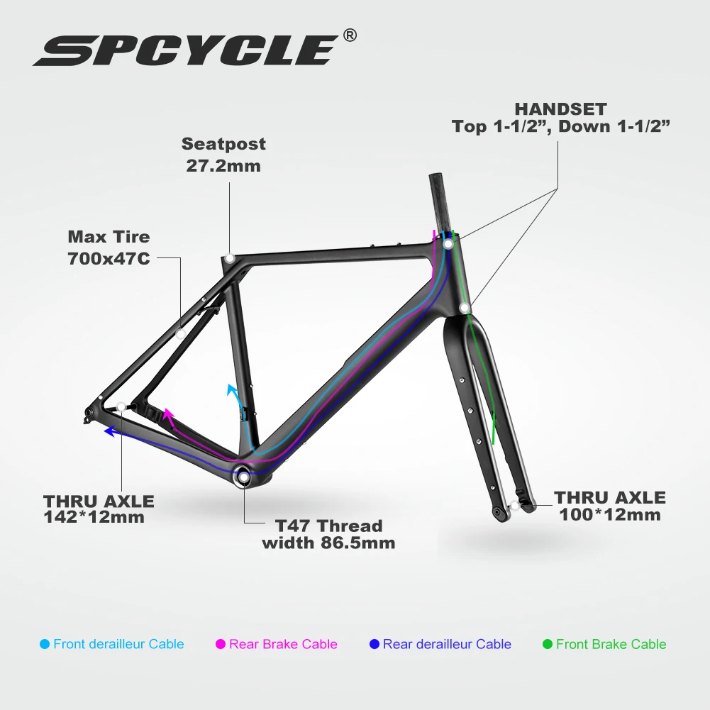 Spcycle G068 Aero Carbon Gravel Bike Frame Full Hidden Cable UDH Hanger Disc Brake Race Carbon Gravel Bicycle Frameset