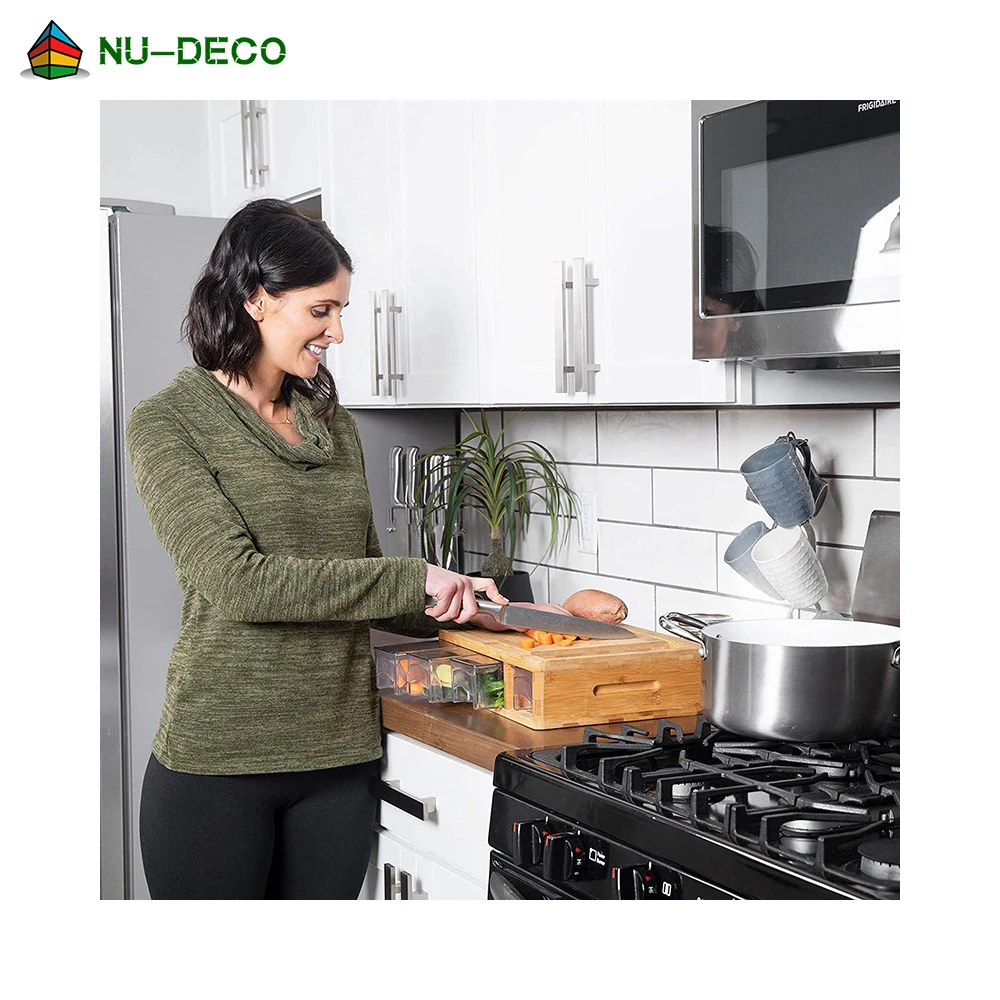 Wholesale large vegetable meat organic custom kitchen wood bamboo cutting board with tray drawer container