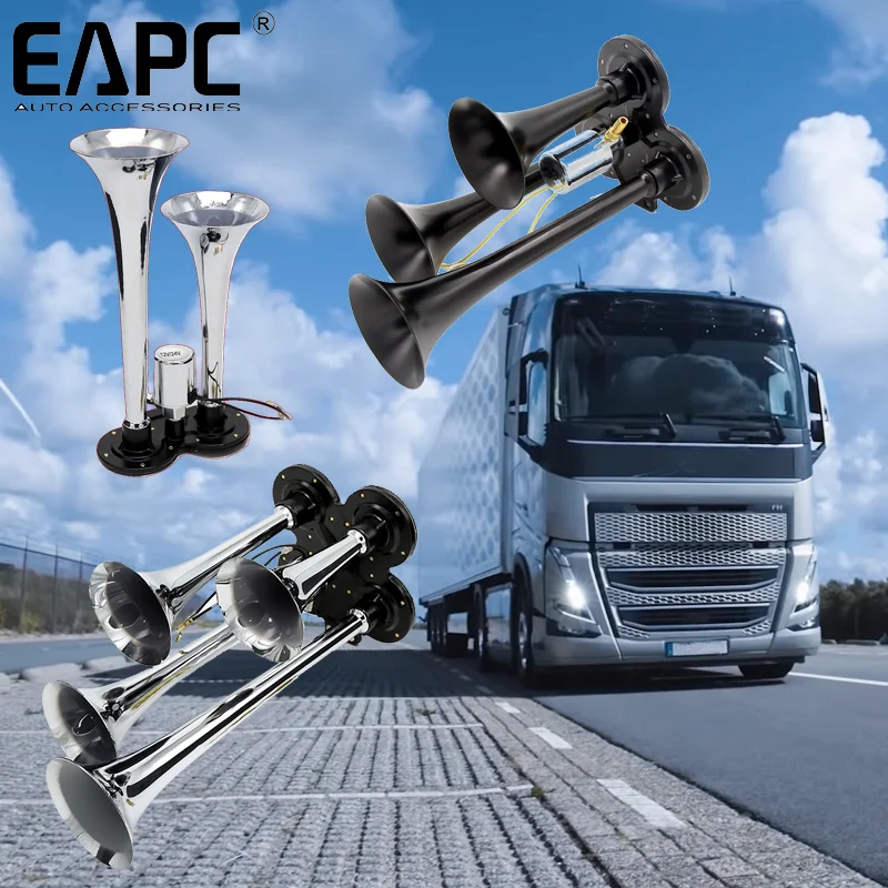 Truck Air horn series 24V Zinc alloy material dual pipe triple trumpet four pipe Super Loud Tech series Trumpet