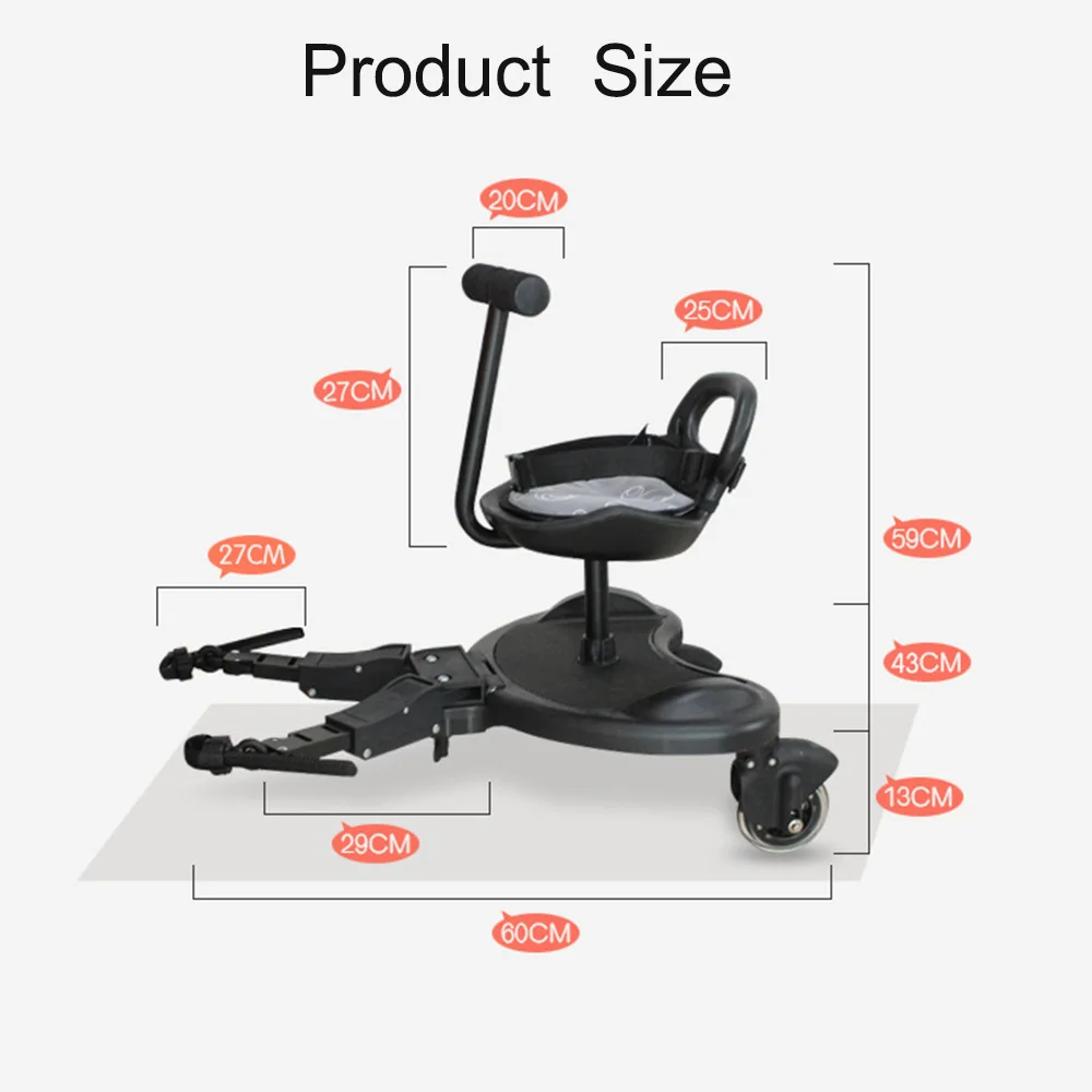 Adjustable 2-in-1 Detachable Seat Kids 3 Years Old Foldable 20kg Load Capacity Universal ABS Buggy Board For Baby Strollers