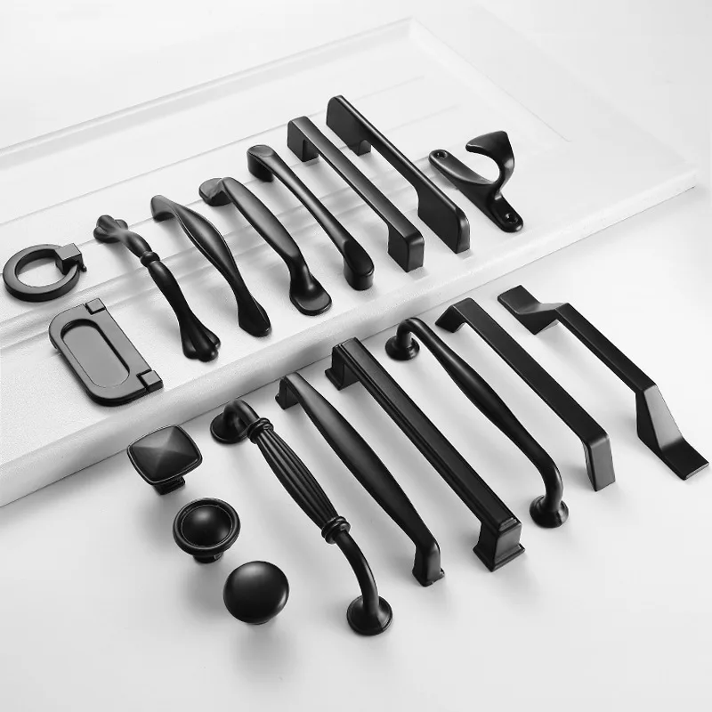 Manufacturer customized furniture hardware accessories American Style Vintage Black Color solid pulls handle for cabinet drawer