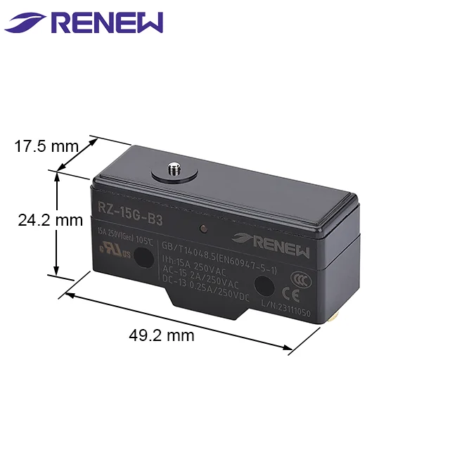 Renew RZ-15G-B3 High Precision Limit Switch Pin Plunger 15 A SPDT/SPST