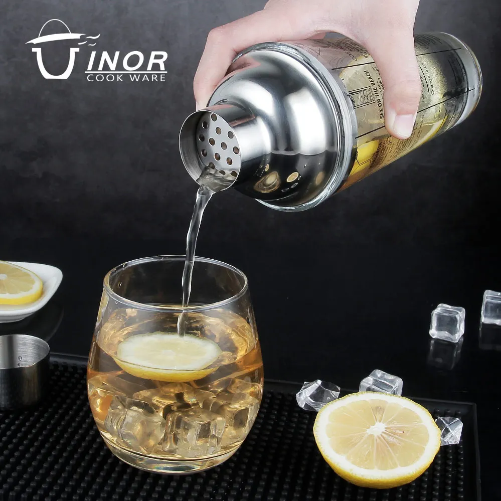 factory direct bar accessories martini shaker stainless steel glass cocktail shaker with scale