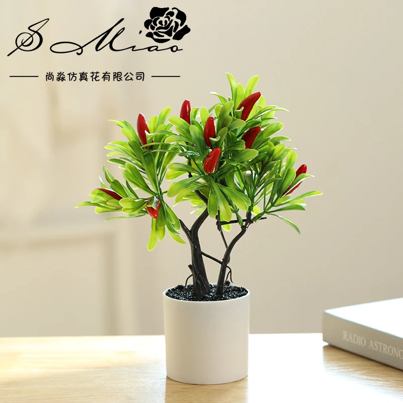 Factory Wholesale Plastic Garden Plant  Indoor Christmas Decoration Love Fruit Trees Artificial Potted Bonsai