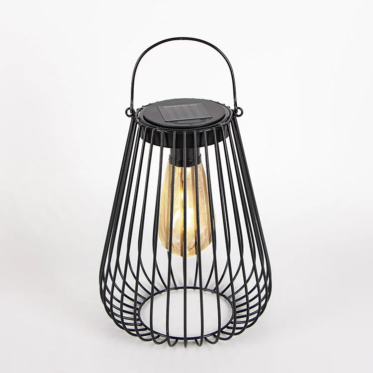 ST64 Bulbs Warm White LED Black Metal Wire Lantern Solar Garden Light Outdoor
