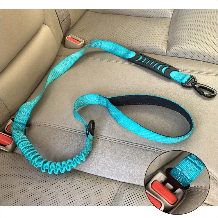 Heavy-Duty Reflective Dog Leashes with Car Seat Belt Shock Absorbing Retractable Strong Double Handle Dog Leash