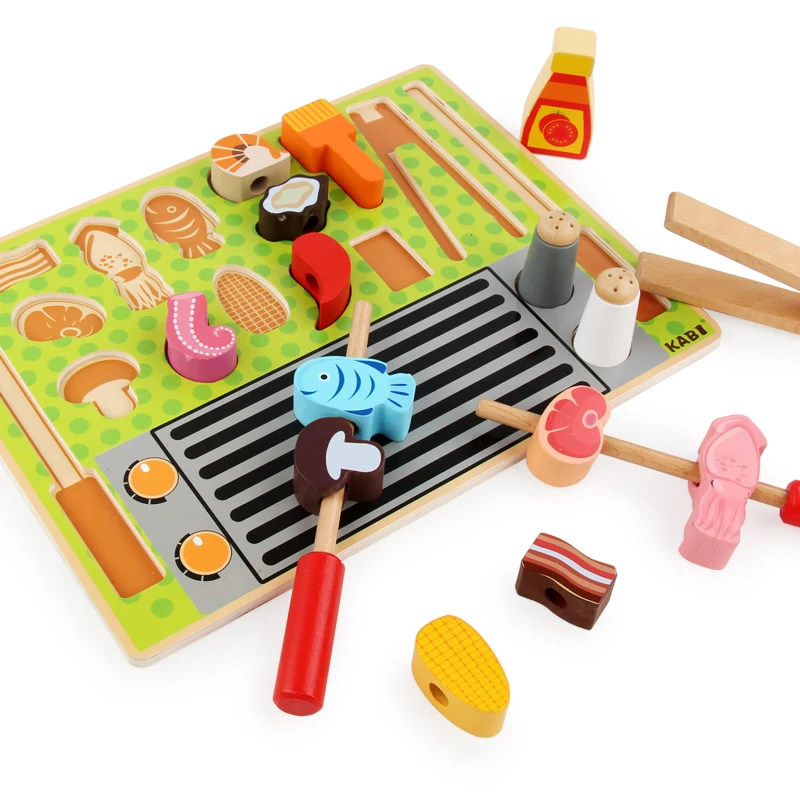 Children Wooden Barbecue Shop Portfolio Model Cut Vegetables And Fruits Cognitive Toys Simulation Fruit Supermarket Toy