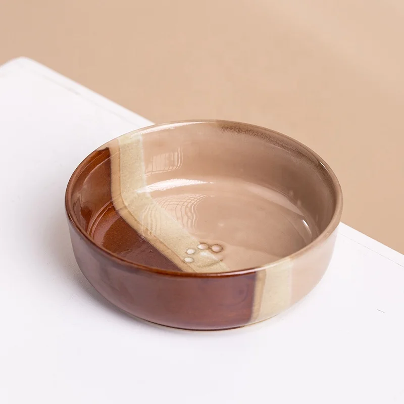 Wholesale Custom Logo Hand Painted Glazed Painted  Porcelain Dog Puppy Water Food Bowls Brown Easy To Clean Ceramic Pet Feeder
