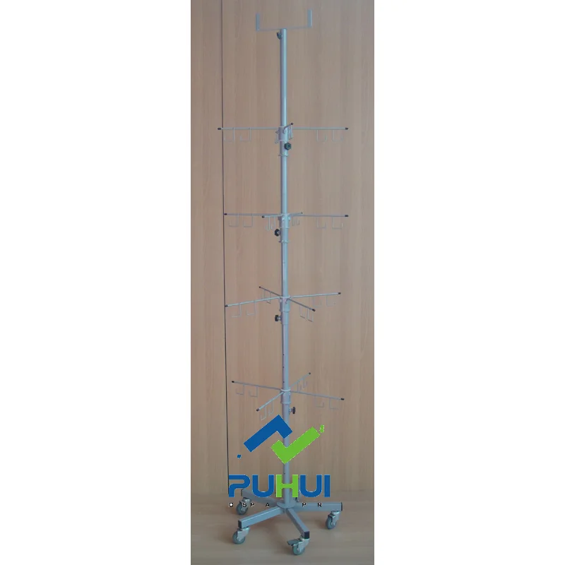 Multi Layer Adjustable Floor Stand Retail Store Metal Wire Hook Arm Hanger  Spinning Bag Display Rack