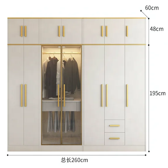 Chinese Manufacturers Supply Modern Durable Combination Golden Border baby Wardrobes Hotel home bedroom closet customized