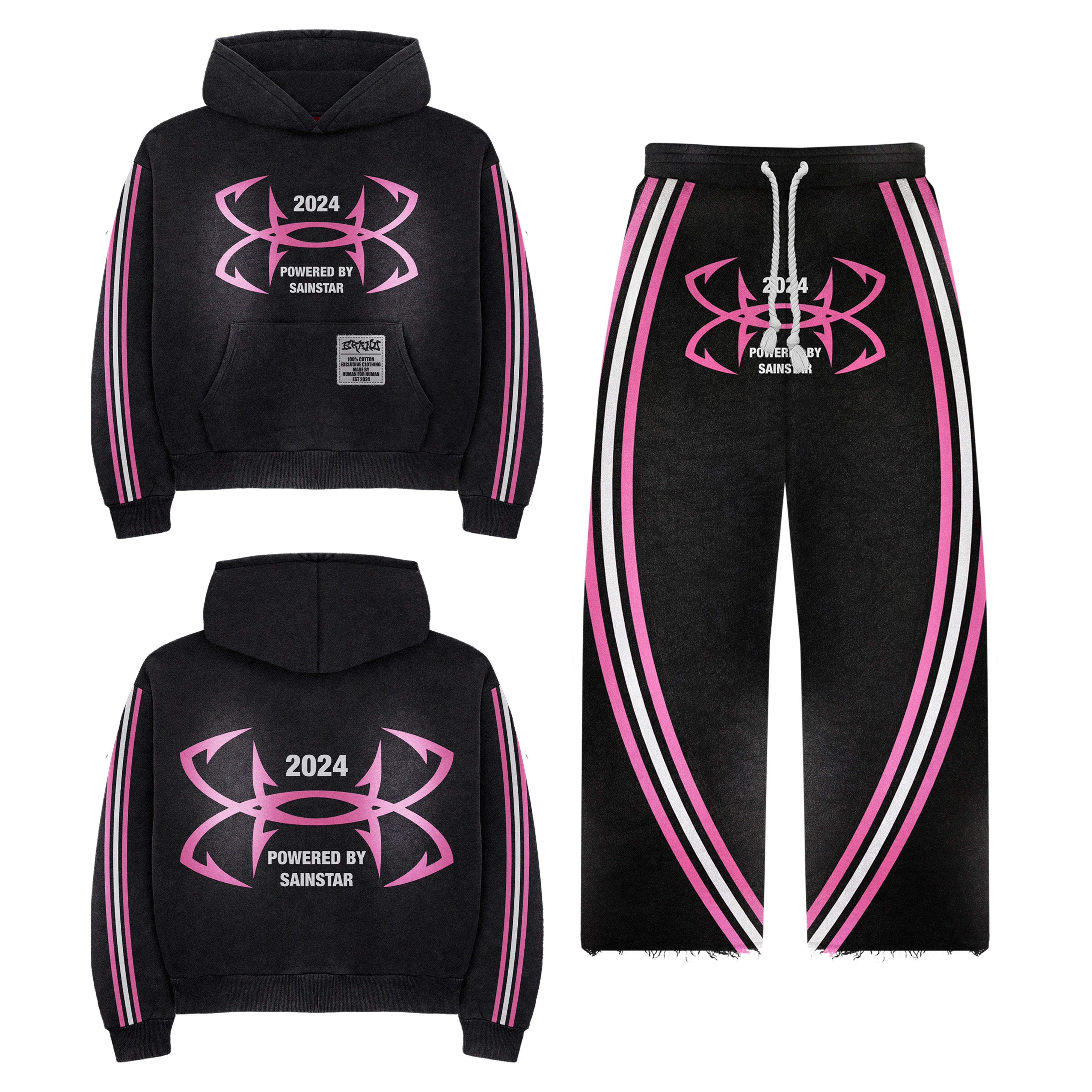 Custom Streetwear French Terry Cotton Boxy 3D Dtg Sublimation Print Real Acid Washed Hoodies and Sweatpants Tracksuit Set