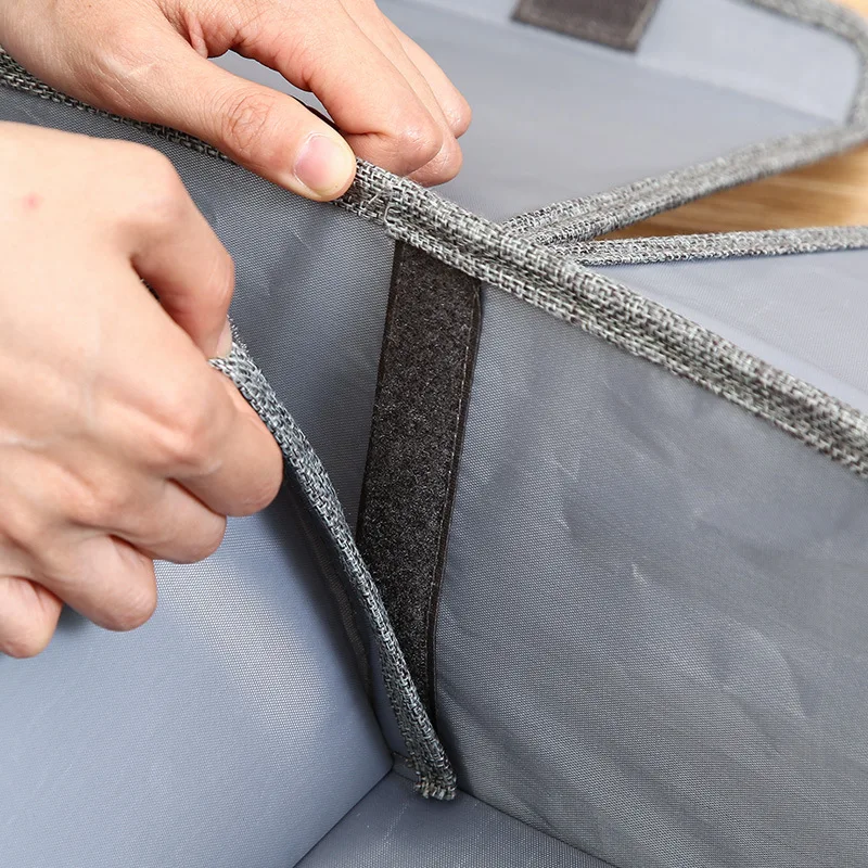 Washable Cotton Linen Double Lattice cloth storage box foldable With PP Plastic board